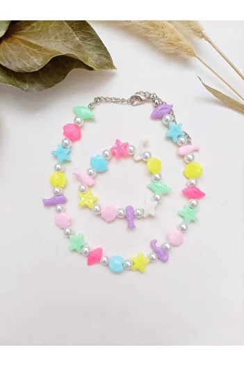 REN AKSESUAR Girl's Submarine Themed Pearl Necklace Bracelet Set