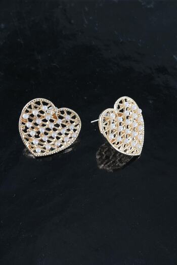 By Zeyna Aksesuar Women's Heart Figured 2.5 Cm Artificial Pearl Earrings