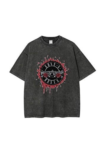 Touz Washable Guns N' Roses Bloody Logo Printed Unisex Oversize Vintage T-shirt