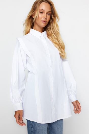 Trendyol Modest Ecru žebrovaná tkaná košile TCTAW24TG00005