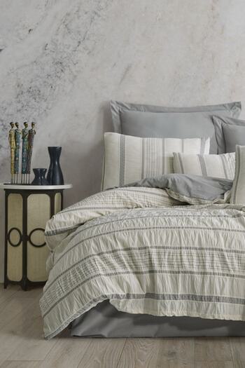 ZEBRACASA Moena Grey Double 100% Cotton Natural Duvet Cover Set