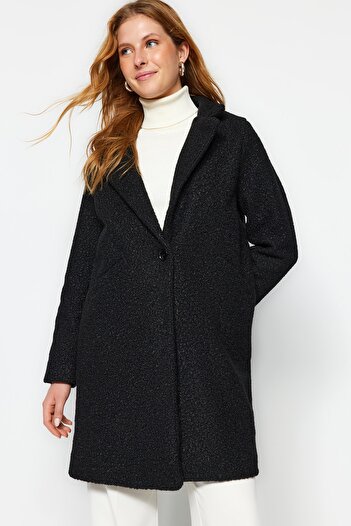 Trendyol Collection Midi Length Black Boucle Coat - TWOAW24KB00089