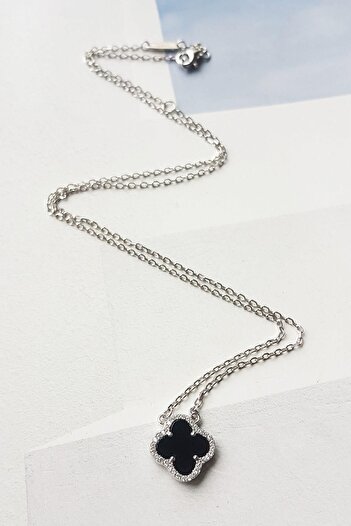 MorMajor Silver İTHAL YONCA SİYAH MİNELİ GÜMÜŞ KOLYE