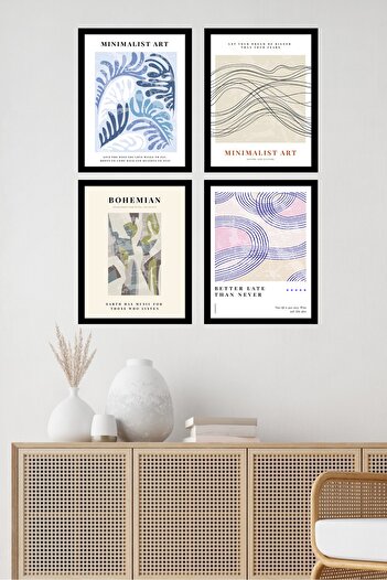 MUNİKA Ahşap Çerçeveli Minimalist Art 4'lü Tablo Seti D-031