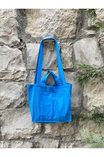 TAKI BY EKİN Синя бавовняна сумка для покупок - Tote Bag