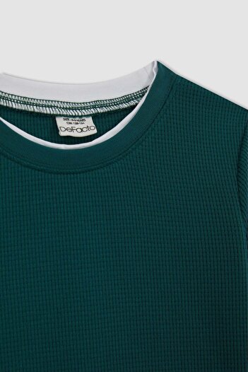 DeFacto Chlapecké tričko Regular Fit Crew Neck Waffle s dlouhým rukávem