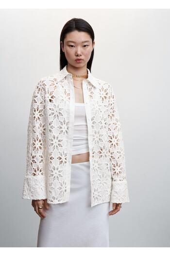 MANGO Woman Stripe detailed guipure shirt
