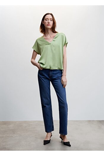 MANGO Woman V-Neck Satin Shirt