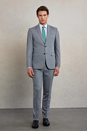 Hatemoğlu Gray Comfort Fit Patterned Mono Collar Classic Suit