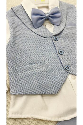 Pugi Baby baby boy vest suit set linen fabric