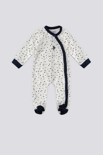 U.S. Polo Assn. U.S. Polo Assn Star Pattern Cream Baby Jumpsuit with Snap Fasteners