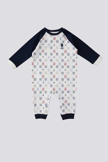 U.S. Polo Assn. US Polo Assn Garnished Snap Collar Cream Baby Jumpsuit