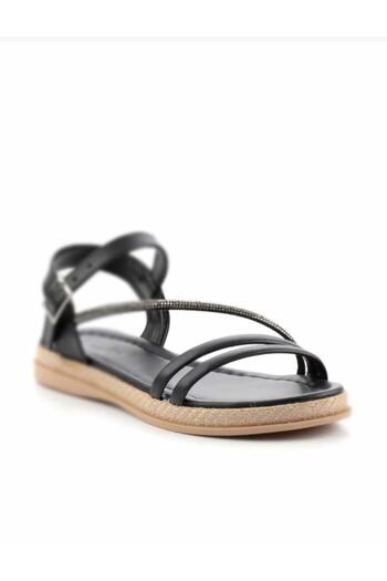 İpek Women's Black Nude Stone Comfortable Sole Sandals