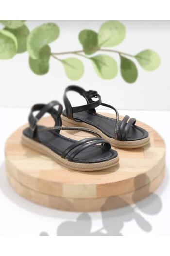 İpek Women's Black Nude Stone Comfortable Sole Sandals