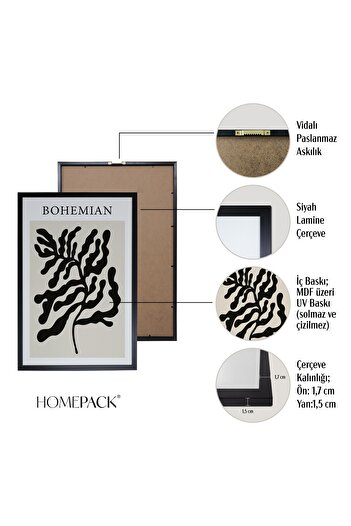 HOMEPACK Siyah Lamine Çerçeveli 3'lü Tablo Seti Hpn082