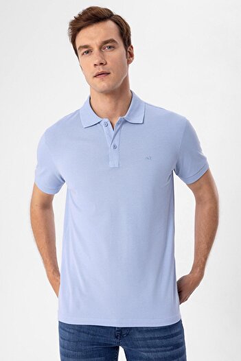 SÜVARİ Polo Neck Regular Fit Ice Blue Dobby T-Shirt