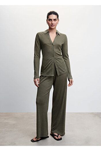 MANGO Woman V-Neck Linen Shirt