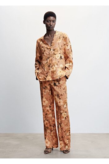 MANGO Woman Linen Blend Floral Blouse