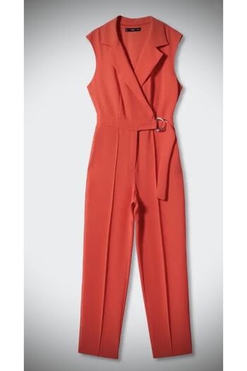 MANGO Mango Belted Wrap Cut Jumpsuit