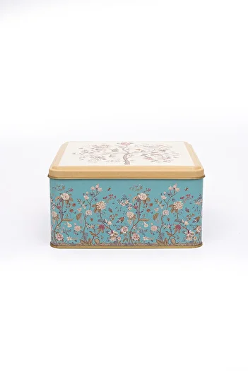 EVLE Er028-9f Botanica Blue Patterned Square Metal Storage Container 20x20 Cm