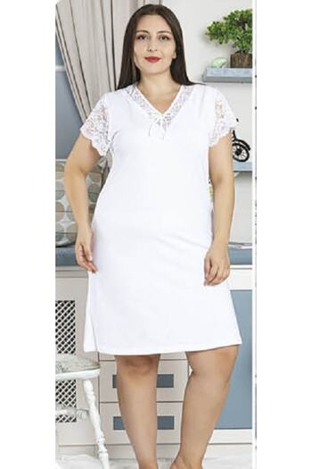 JENİKA Women's Large Size Lace Collar Short Sleeve Nightgown