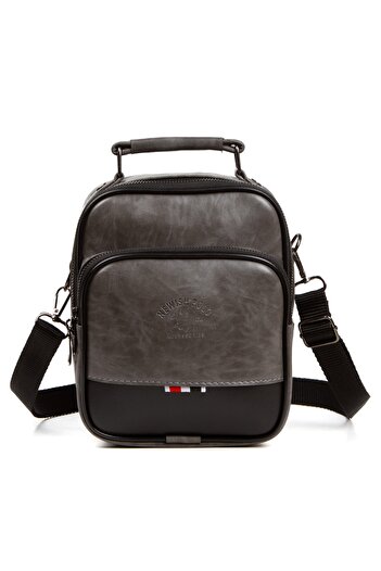 Newish Men's Leather Hand and Shoulder Bag, Crossbody Bag Daily Use Gray Color (Medium Size). Telephone Compartment