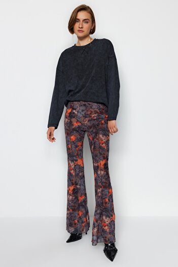 Trendyol Collection Antracytowa, gruba bawełna z efektem postarzania, luźny krój, golf, dzianinowa koszulka TWOAW24TS00006