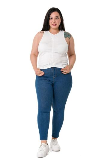 DISENTIS MODEST Plus Size Halter Neck Ecru Body with Draped Front and Sides