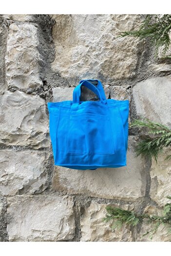 TAKI BY EKİN Синя бавовняна сумка для покупок - Tote Bag