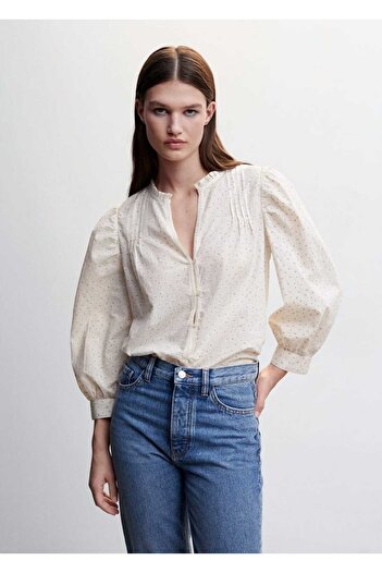 MANGO Woman Floral Shirt with Balloon Sleeves