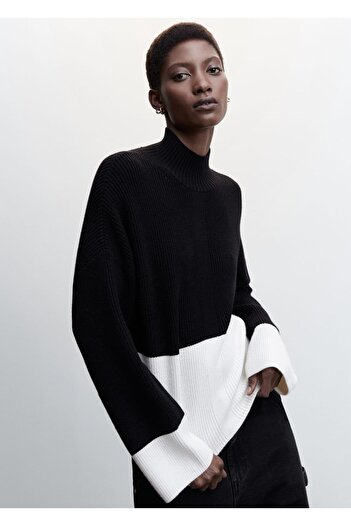 MANGO Woman Two-Color Sweater with Stand Collar