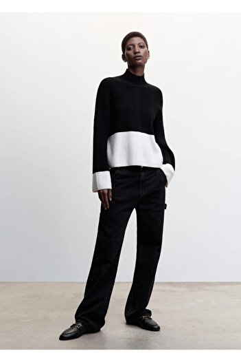 MANGO Woman Two-Color Sweater with Stand Collar
