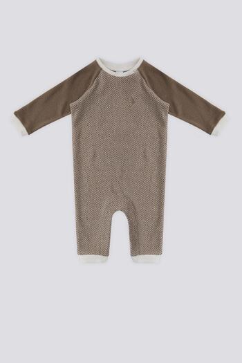 U.S. Polo Assn. U.S. Polo Assn Beige Snap Collar Baby Jumpsuit