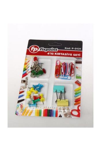 Kısmet Fixpoint 4-Piece Stationery Set 24 Colored Thumbtacks, Needle, Paper Clip, Holder