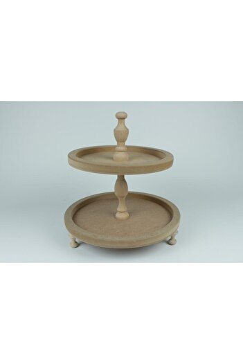 Hobi Evim Raw Wooden Two-Tier Round Presentation Holder
