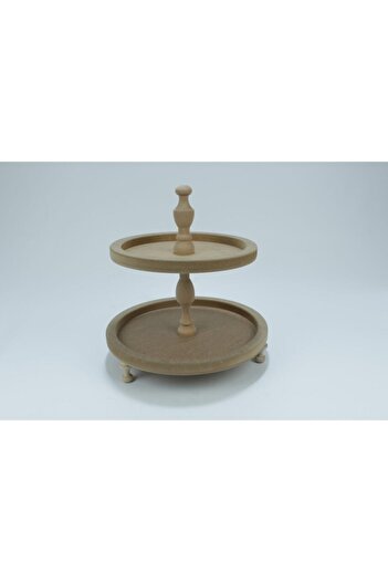 Hobi Evim Raw Wooden Two-Tier Round Presentation Holder