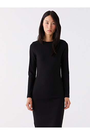 LC Waikiki Women's Dress - Crew Neck, Solid, Long Sleeve
