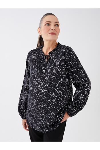 LC Waikiki Langärmlige Damenbluse mit Bindekragen und Polka Dots