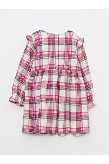 LC Waikiki Crew Neck Long Sleeve Plaid Patterned Cotton Baby Girl Dress
