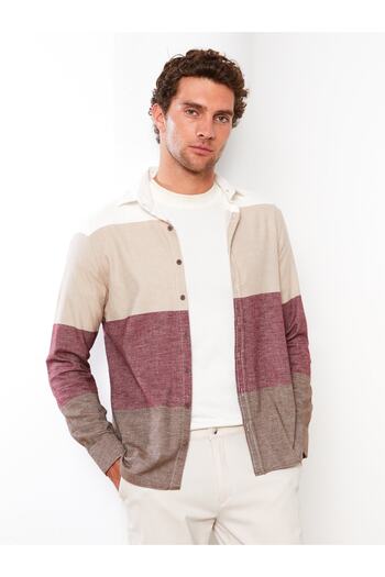 LC Waikiki Slim Fit Langarm-Herrenhemd mit Farbblock