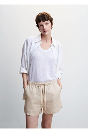 MANGO Woman Gathered Linen Shorts