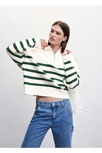 MANGO Woman Zippered Striped Sweater