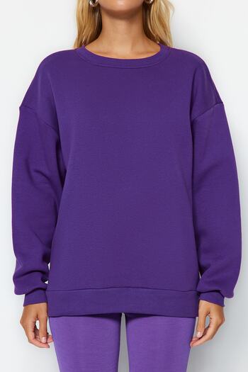 Trendyol Collection Μωβ Oversize/Άνετη Κοπή Basic Crew Λαιμόκοψη Χοντρό/Inside Fleece Πλεκτό Φούτερ TWOAW24SW00102