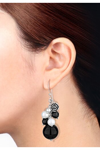 ELLI Ohrringe Rose Oniks Muschelkernperlen 925 Ayar Gümüş