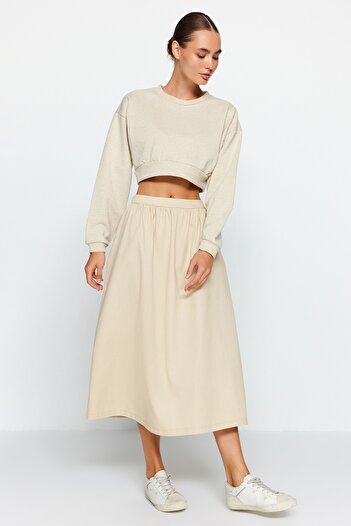 Trendyol Collection A-line Beige Cotton Midi Skirt - TWOAW24ET00227