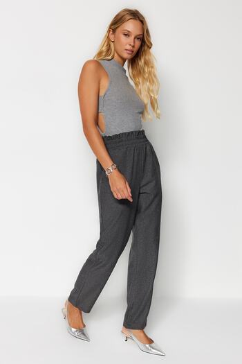 Trendyol Collection Anthracite Elastic Waist Slim Leg Woven Trousers TWOAW24PL00185