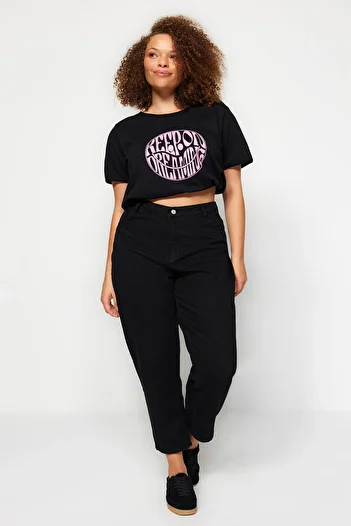 Trendyol Curve Black High Waist Mom Fit Jeans Tbbss23Cj00038