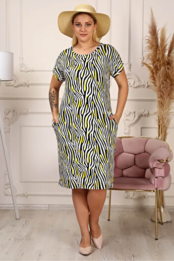 Neşeli Butik Plus Size Crew Neck Women's Dress - Aysl56