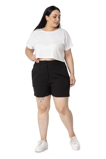 DISENTIS MODEST Plus Size Black Shorts with Elastic Waist and Back Pockets