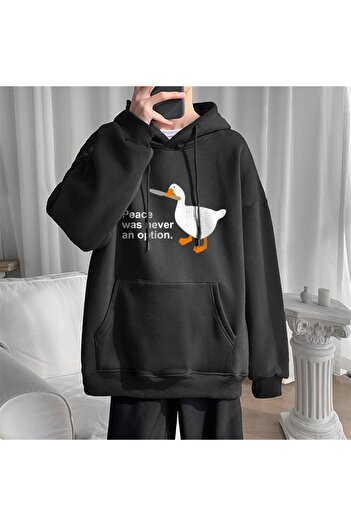 Touz Світшот LAGOM MODA Duck Peace з принтом чорний унісекс з капюшоном оверсайз з капюшоном